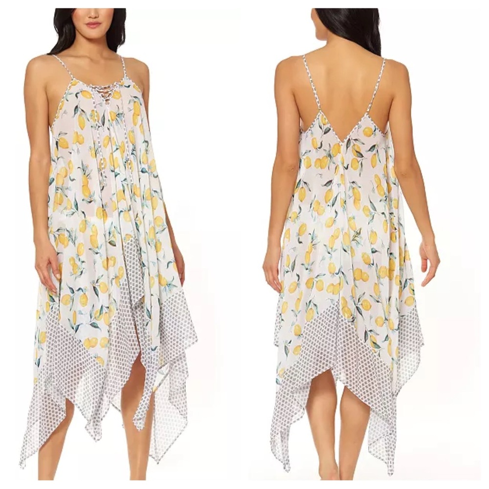 Lemon Print Maxi Dress Beach Cover-Up